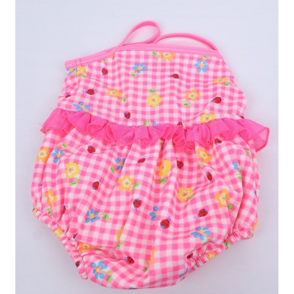 VTG‎ Healthtex 18 Month Girl One Piece Skirted Swimsuit Pink Checkered Flowers